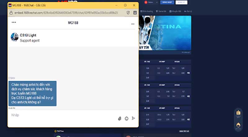 Liên hệ chăm sóc khách hàng Mg188 qua kênh chat trực tiếp